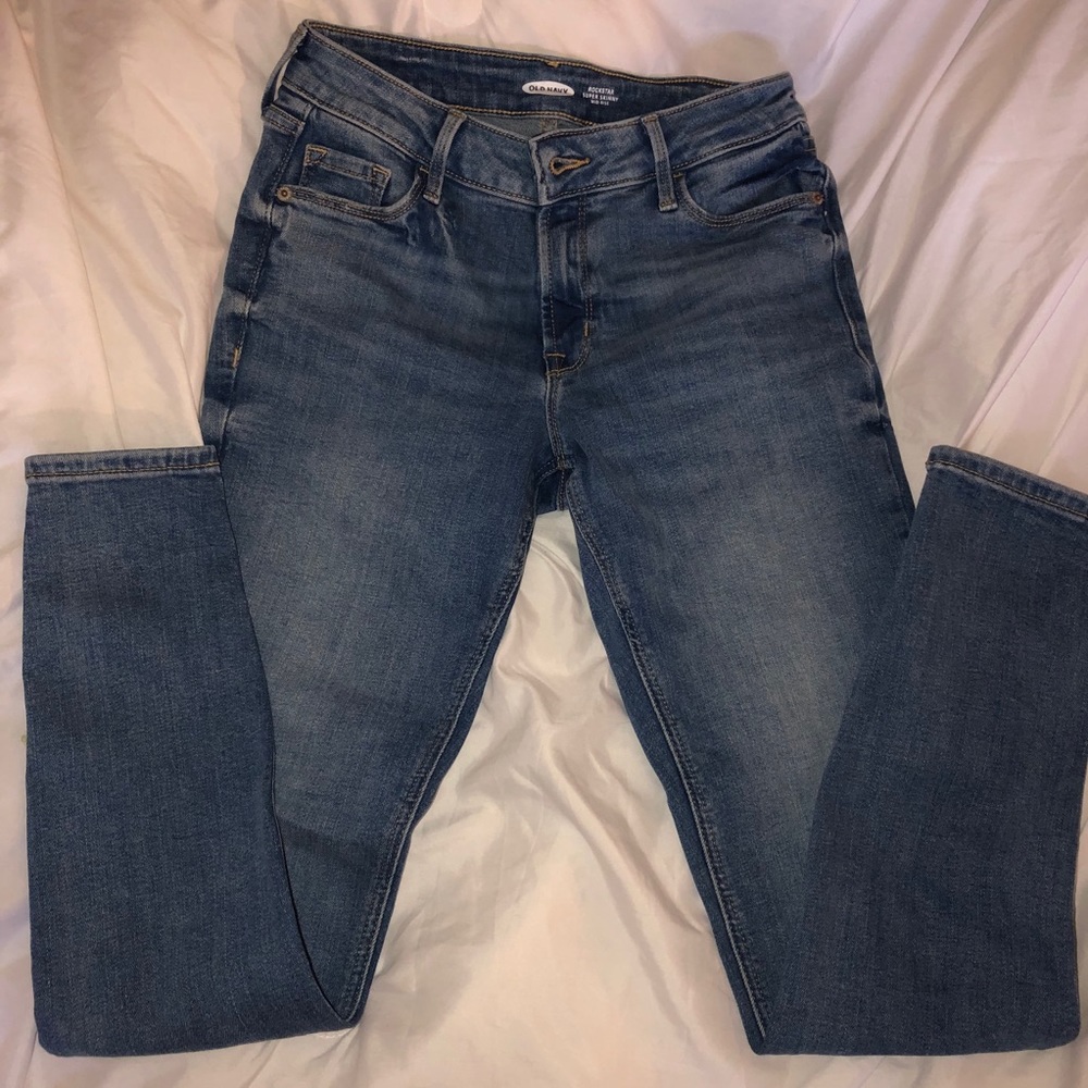 Blue Old Navy Rockstar Super Skinny Mid-Rise Jeans